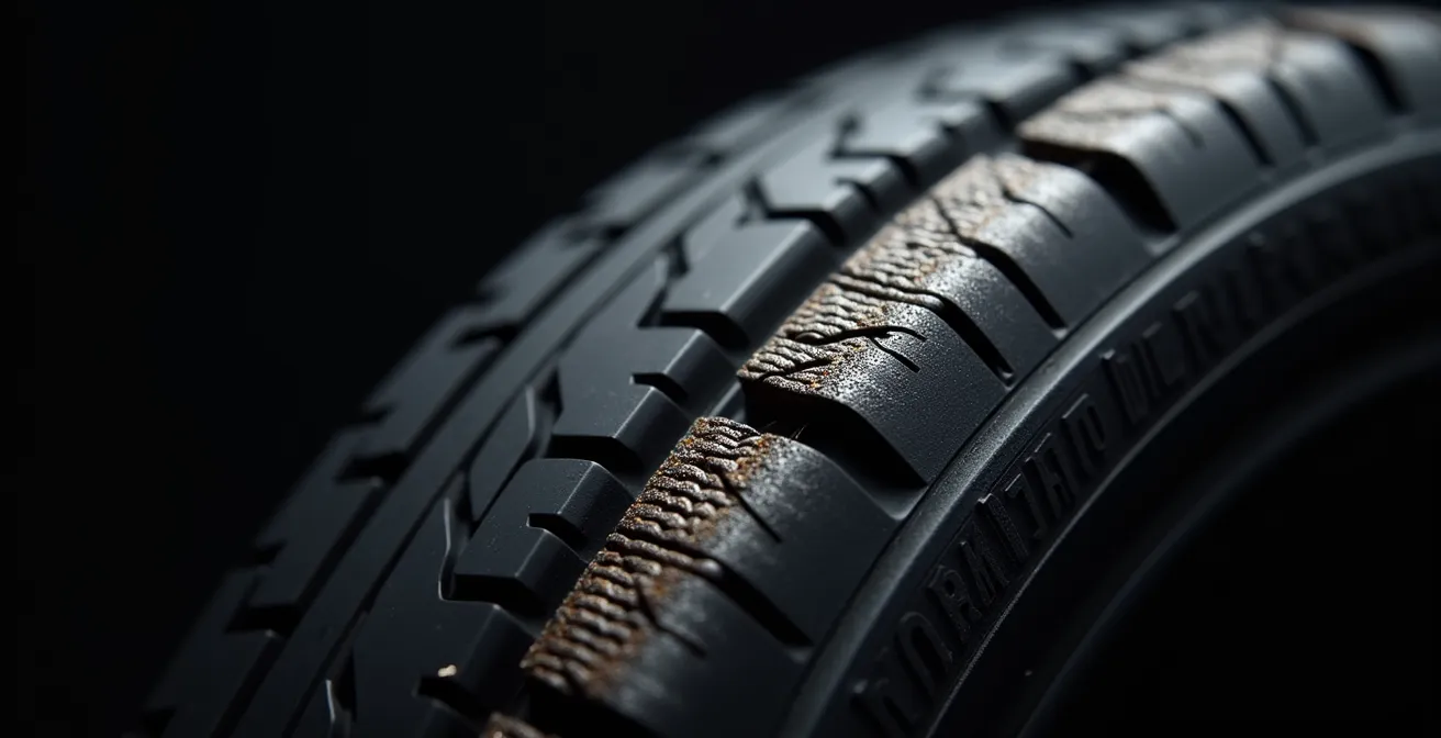 Coupe transversale montrant les nappes d'acier et câbles de la carcasse d'un pneu